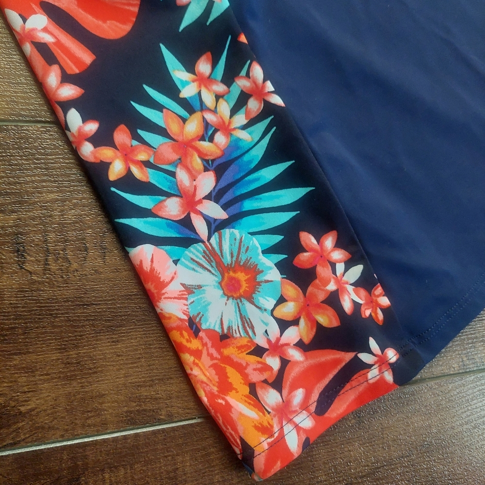 Lands' End Racerback Tankini Top Navy Orange Tropical Floral Size 6D - Picture 3 of 8